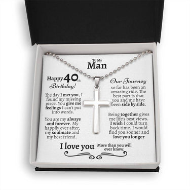 My Man 40th Birthday Ball Chain Cross Necklace - Love You This Much